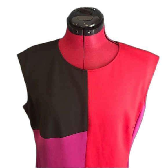 Jones New York Dress Women’s Size 12 Black Purple Red Color Block Sleeveless - Picture 6 of 10